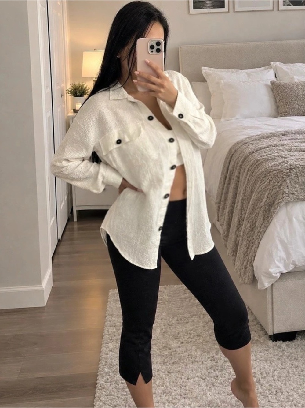 Zara Textured Button Down Shirt White Size small